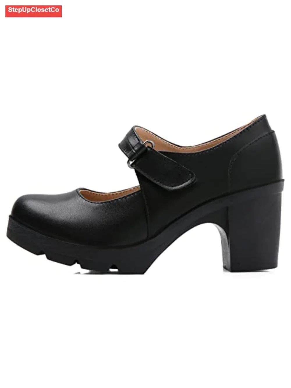 Women's Leather Classic Mid Heel Mary Jane Square Toe Oxfords Platform Dress